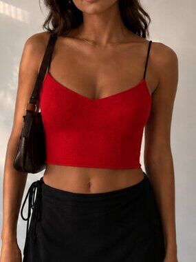 Dana Foley Red Cashmere Knit Corset Crop Top • Size S